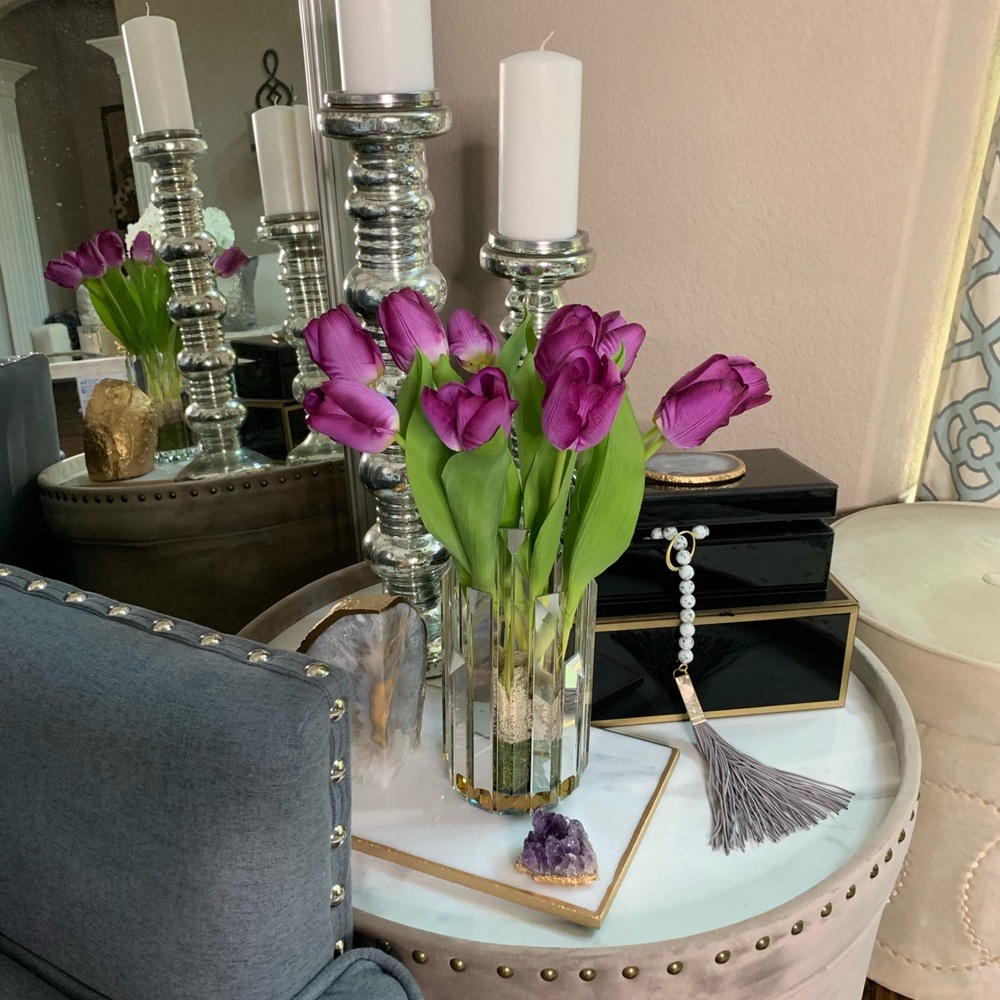 Tulips Set in Crystal Vase